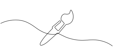 Paint brush for painting house continuous one line art drawing, Paintbrush continuous one line drawing vector illustration, Paint brushes continuous one line drawing. Isolated on white background.