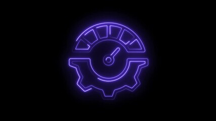 Neon performance meter with gear animation on dark background for tech innovation content - Powered by Adobe
