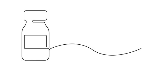 Continuous Line Drawing of Medicine Pills Icon. Hand Drawn Symbol Vector Illustration, Continuous one line drawing jar with pills. Tablets and pills. Bottle of medicine, Continuous one line drawing.