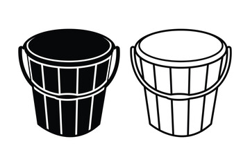 Bucket silhouette art vector with line art on white background