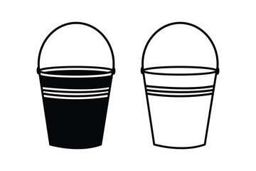 Bucket silhouette art vector with line art on white background