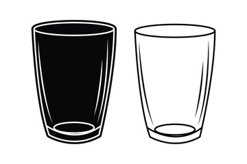 Water glass silhouette art vector with line art on white background