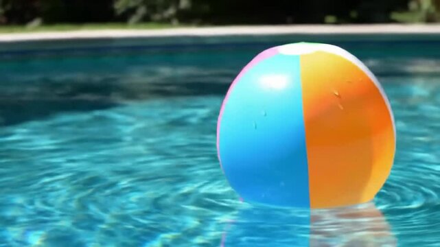 Beach ball floating in the pool