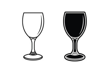wine glass silhouette art vector with line art on white background