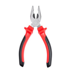 Handheld wire cutting pliers with stainless steel jaws and ergonomic red and black rubber handles designed for electrical work and general wire trimming tasks