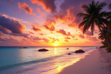 beautiful sunset on the beach with palm trees in the foreground 2