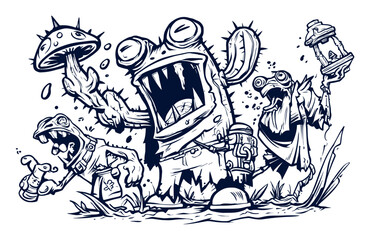 Fototapeta premium Playful Monster Illustration Featuring Whimsical Creatures in a Modern Style