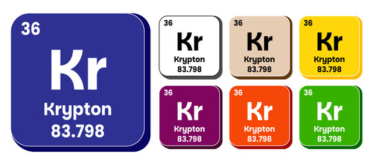 Kr, Krypton element vector icon set, periodic table element. Vector illustration EPS 10 File. Isolated on white background.