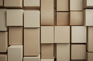 Abstract Geometric Wooden Squares in 3D Overlapping Pattern, Soft Neutral Tones with Depth and Texture