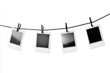 Hanging pictures on clothesline