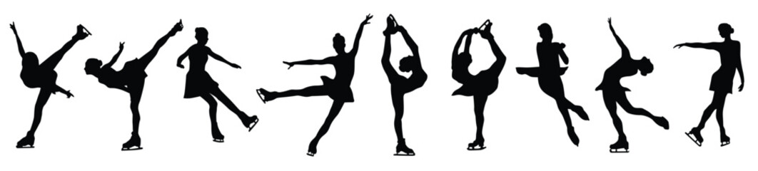 dance girl set. silhouette gymnast dancer, set of ballerina female flexible pose
