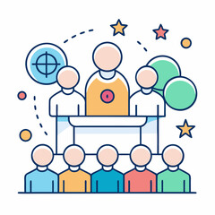 Teamwork and leadership illustration shows team members and leadership concepts vividly