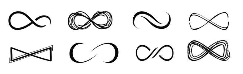 Infinite love symbol collection for family, wedding, love story. Hand drawn infinite heart icons. Endless love symbol with infinity icons