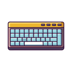 Stylized Cartoon Keyboard with Blue Keys and Yellow Trim on White Background