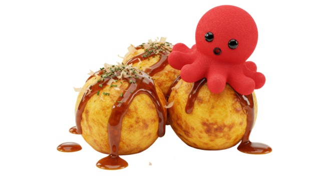 Isolated Takoyaki with Octopus