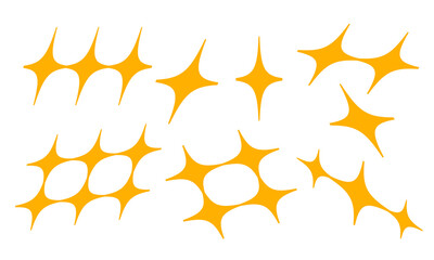 Freeform Sharp Sparkle Icon Collection. A dynamic collection of eight freeform sparkle icons featuring twisted trails clusters radiant stars and minimalist flares. Perfect for layouts digital decor