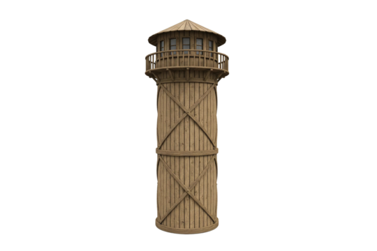 classic wooden lighthouse with intricate details and a rustic appearance, perfect for coastal illustrations, nautical themes, or decorative designs, isolated PNG on transparent background.