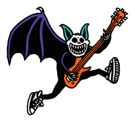 Fototapeta premium Hand-Drawn Doodle of a Bat Playing Electric Guitar in Modern Style