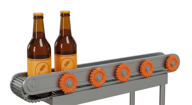Isolated Beer Bottles on Conveyor Belt