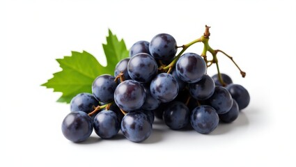 Fototapeta premium Fresh Purple Grapes with Dewdrops and Green Leaf Displayed