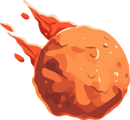 Bright orange asteroid racing through space with fiery trails behind