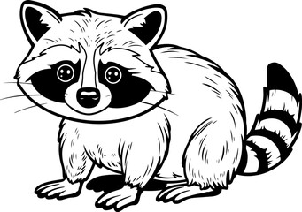 Vector isolated illustration of a cartoon raccoon coloring page.