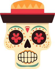 Vector isolated illustration of decorated human skull. Day of the Dead.