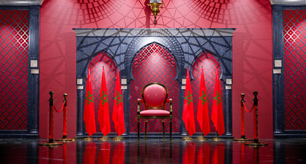 red king armchair between moroccan flags and golden vip barrieres