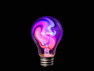 Light bulb with neon lights, abstract glowing background, digital illustration, Ai generated image 