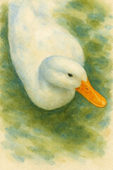 White Duck on Water &ndash; Watercolor Style, AI Enhanced Animal Illustration
