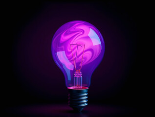 Light bulb with neon lights, abstract glowing background, digital illustration, Ai generated image 