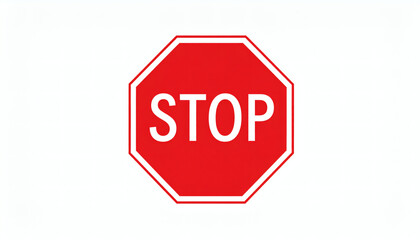 Red stop sign on white background in flat style for clear traffic warning, web design icons, and safety signage visuals