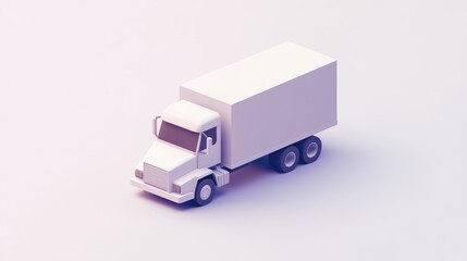 Low-poly white delivery truck on a pale purple background, isometric view