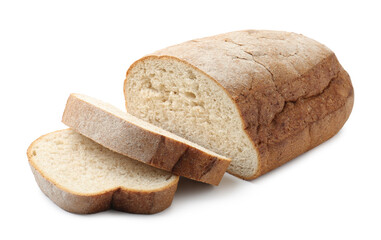 Cut loaf of bread isolated on white