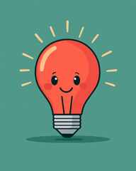 A cute cartoon lightbulb radiating warm, A cheerful cartoon light bulb with a smiling face, glowing with happiness. Perfect for creative projects and design needs.