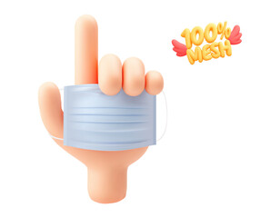 Vector realistic isolated hand holding a medical mask on white background.