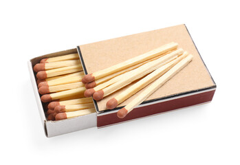 Matches with brown heads and box isolated on white