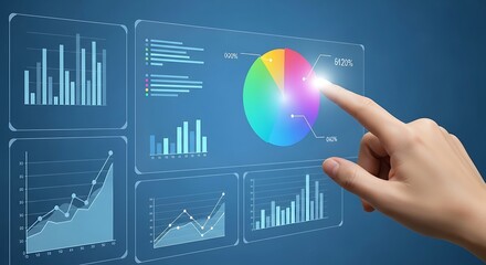Hand interacting with digital business analytics dashboard