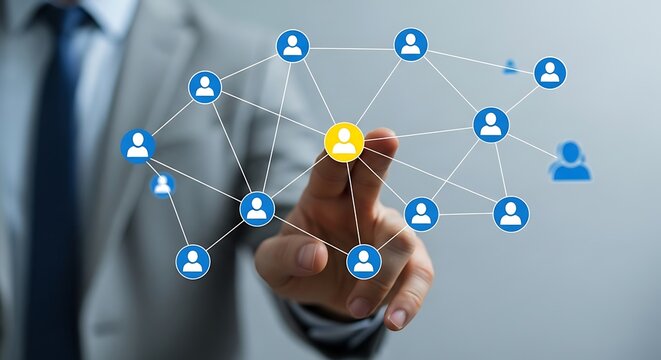 Businessman interacting with digital network of connections - Powered by Adobe
