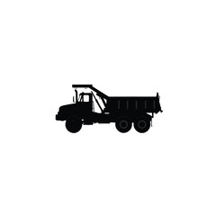 Silhouette of a construction trailer truck on white background