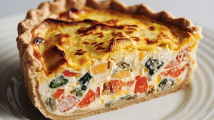 A savory quiche wedge in sharp focus, isolated on a white background – quiche wallpaper – bakery wallpaper – quiche image

