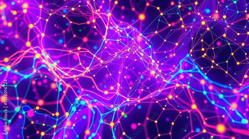 Poster colorful digital network structure illuminated with vibrant lights in an abstract display of interco