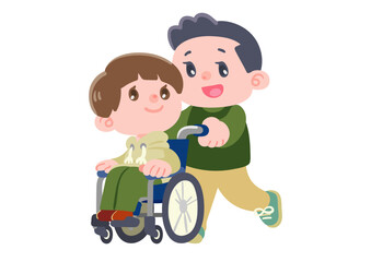 車椅子を押す青年