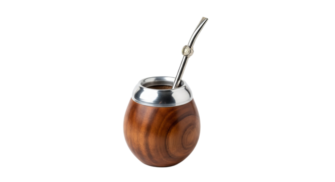 Mate gourd with bombilla showcasing traditional Argentine drink in an isolated setting against a white background