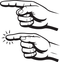 A pair of hands pointing, one with a highlighted fingertip, in a retro style.