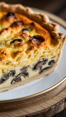 A delicious slice of quiche shown in crisp focus on a plain white background – quiche wallpaper – bakery wallpaper – quiche image

