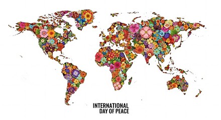 Obraz premium Celebrating international day of peace with a floral world map design against a white background