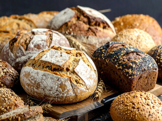 Wheat rye bread with oatmeal, sesame, sunflower seeds and linseed. Homemade bread sourdough.