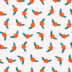 Cute red flowers seamless pattern for fabric, gift wrap, banner, wallpaper, stationery, home decor.  Ditsy floral repeat print background.
