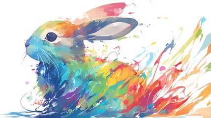 Obraz premium watercolor bunny silhouette with rainbow splashes, artistic design